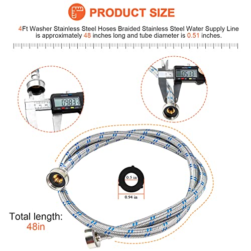 Beaquicy 4 Ft Burst Proof Washer Hoses (2 Pack)