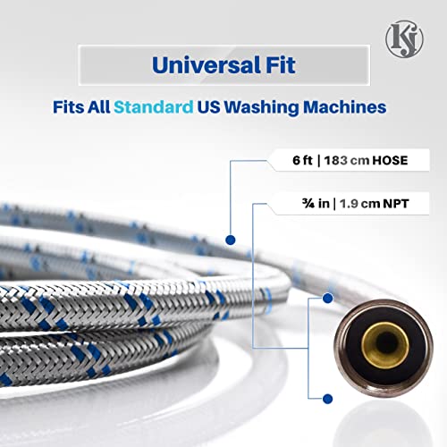 Stainless Steel Washing Machine Hoses - 6ft Pair