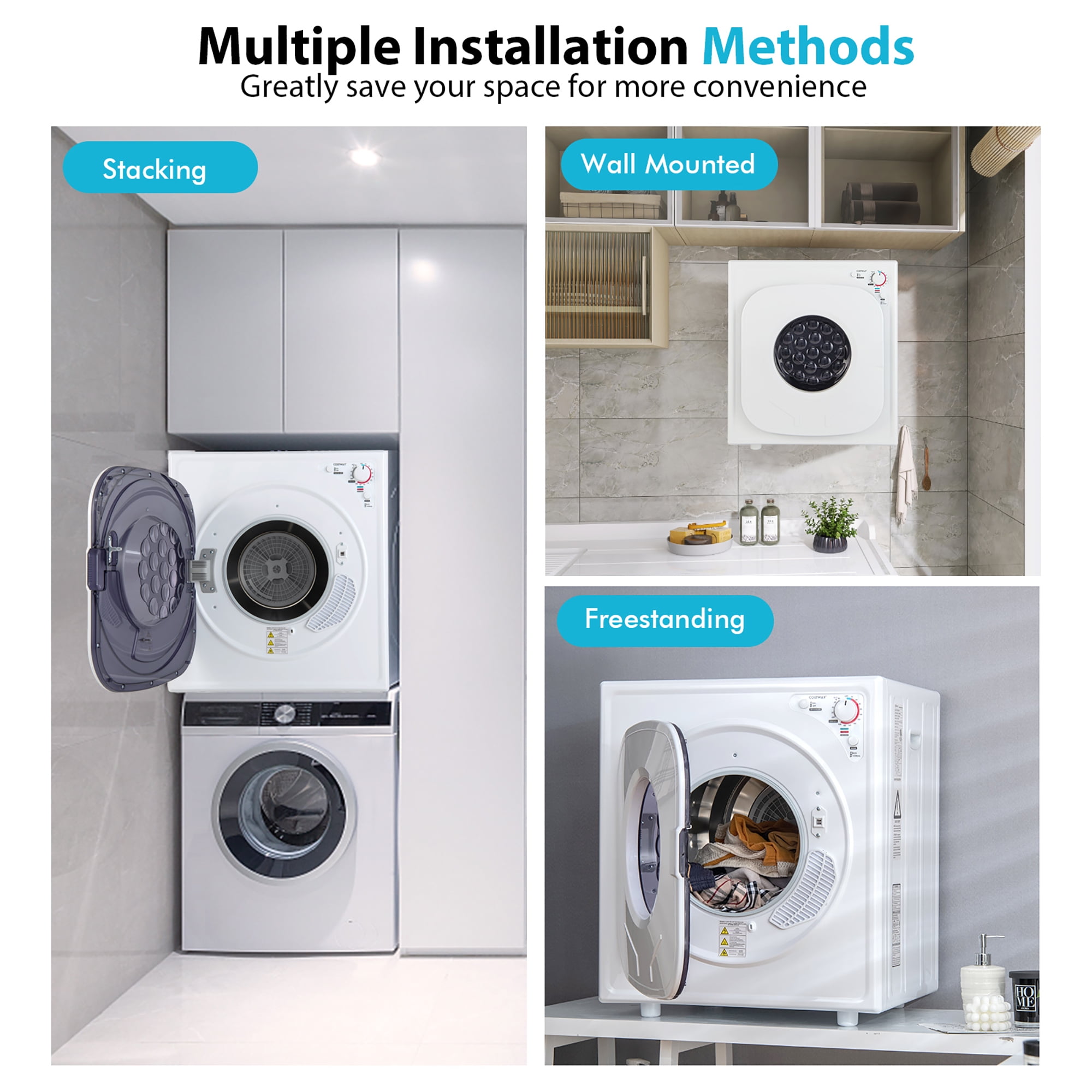 Costway 1500W Compact Stainless Steel Tumble Dryer