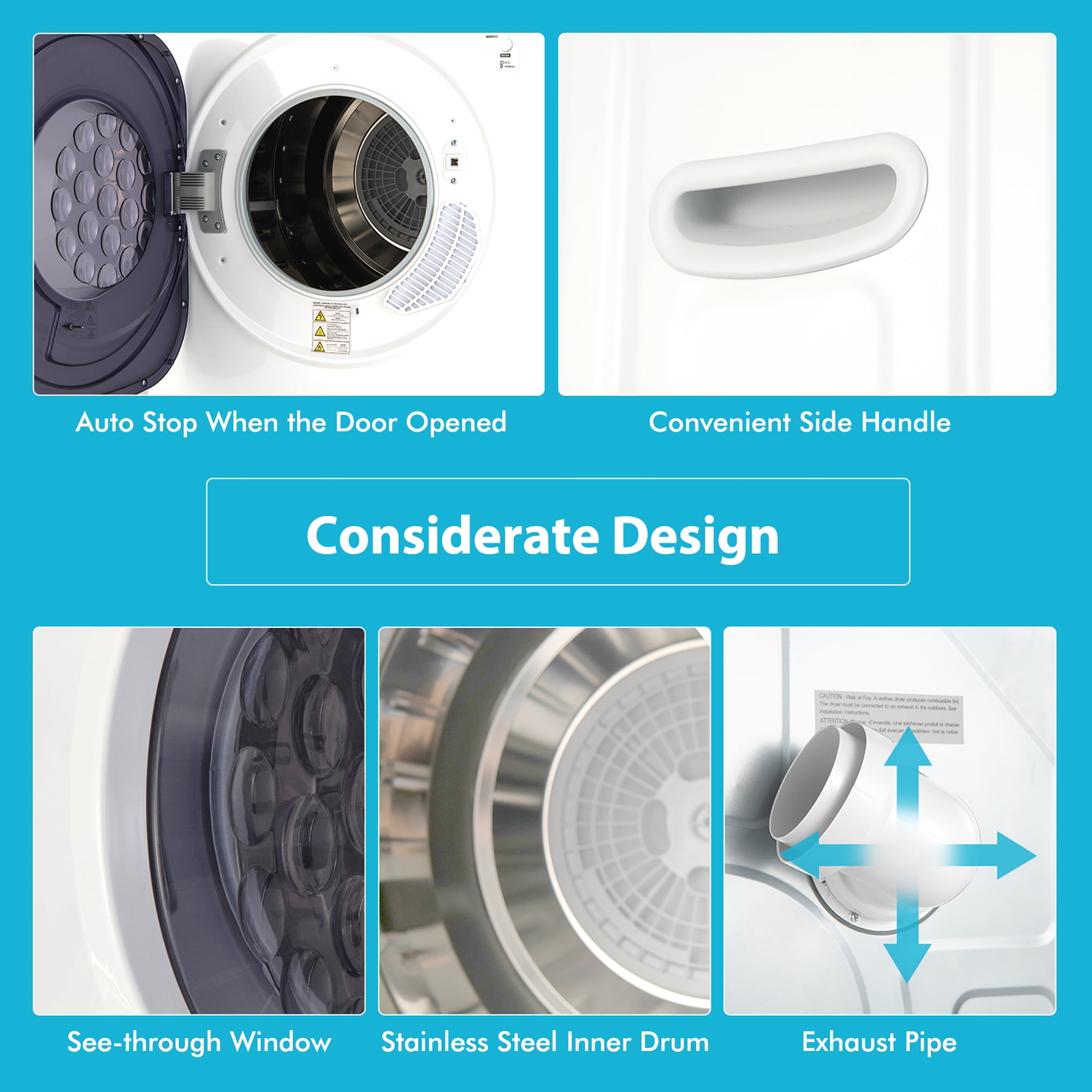 Costway 1500W Compact Stainless Steel Tumble Dryer