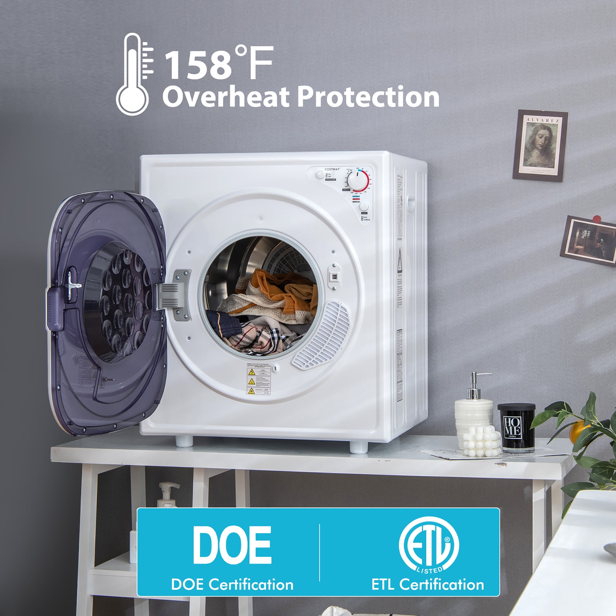 Costway 1500W Compact Stainless Steel Tumble Dryer