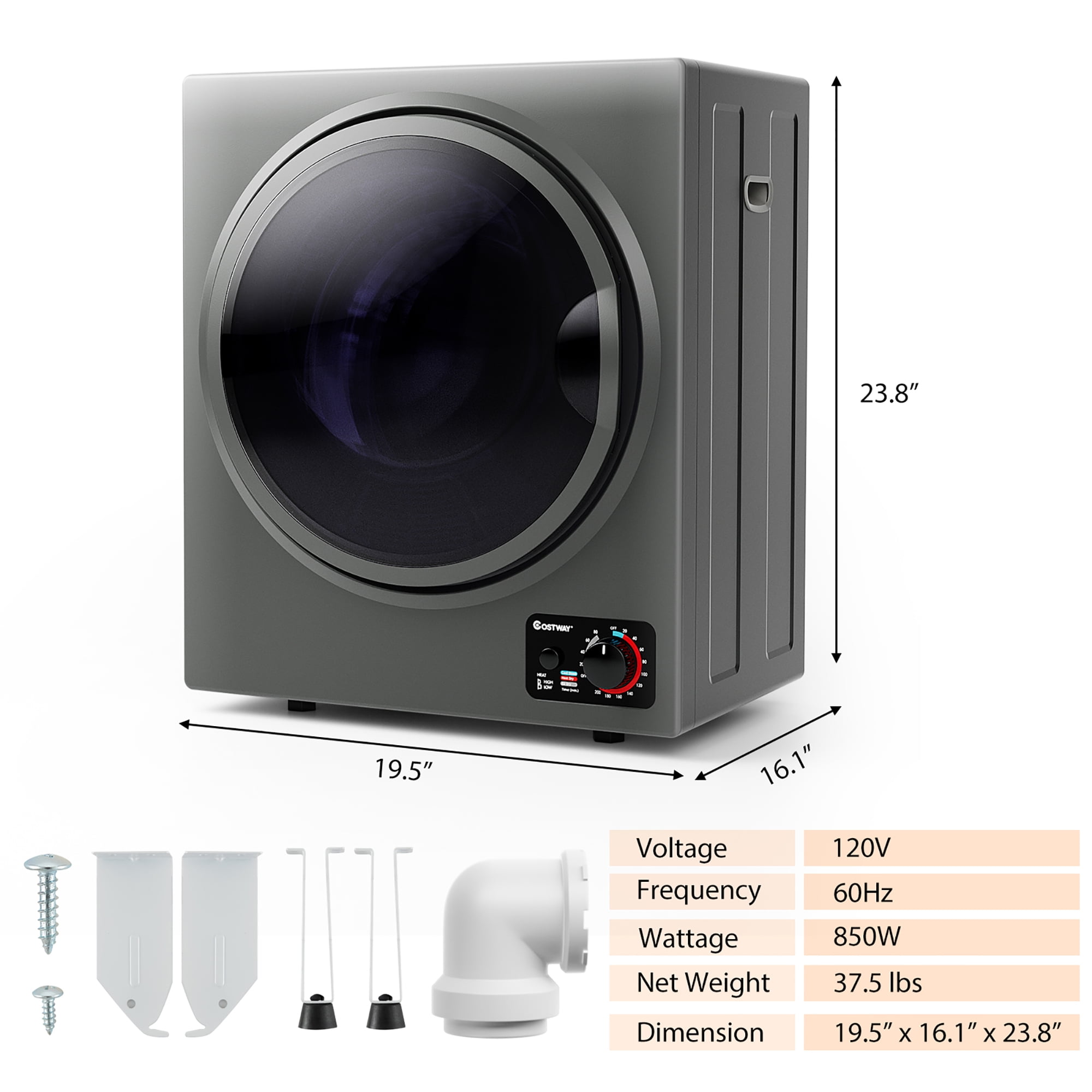 Compact Wall-Mounted Electric Tumble Dryer, 1.5 cu ft