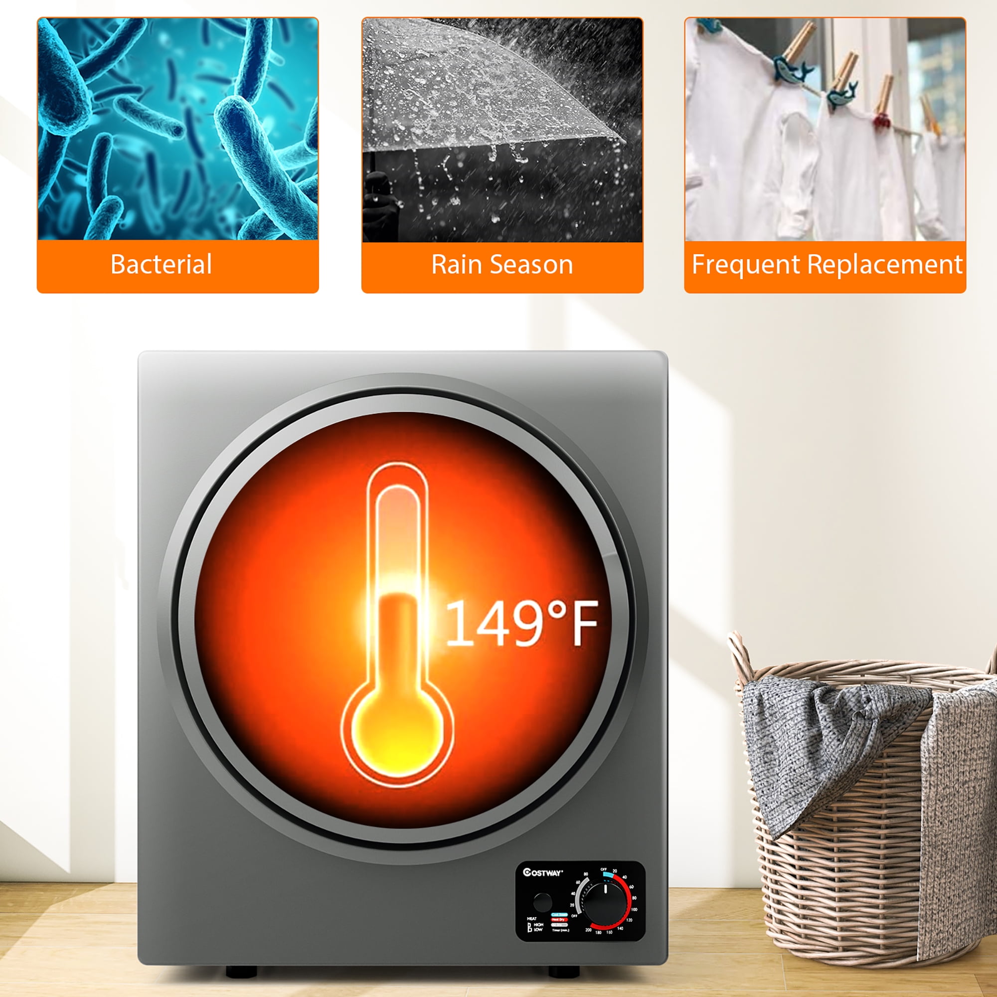 Compact Wall-Mounted Electric Tumble Dryer, 1.5 cu ft