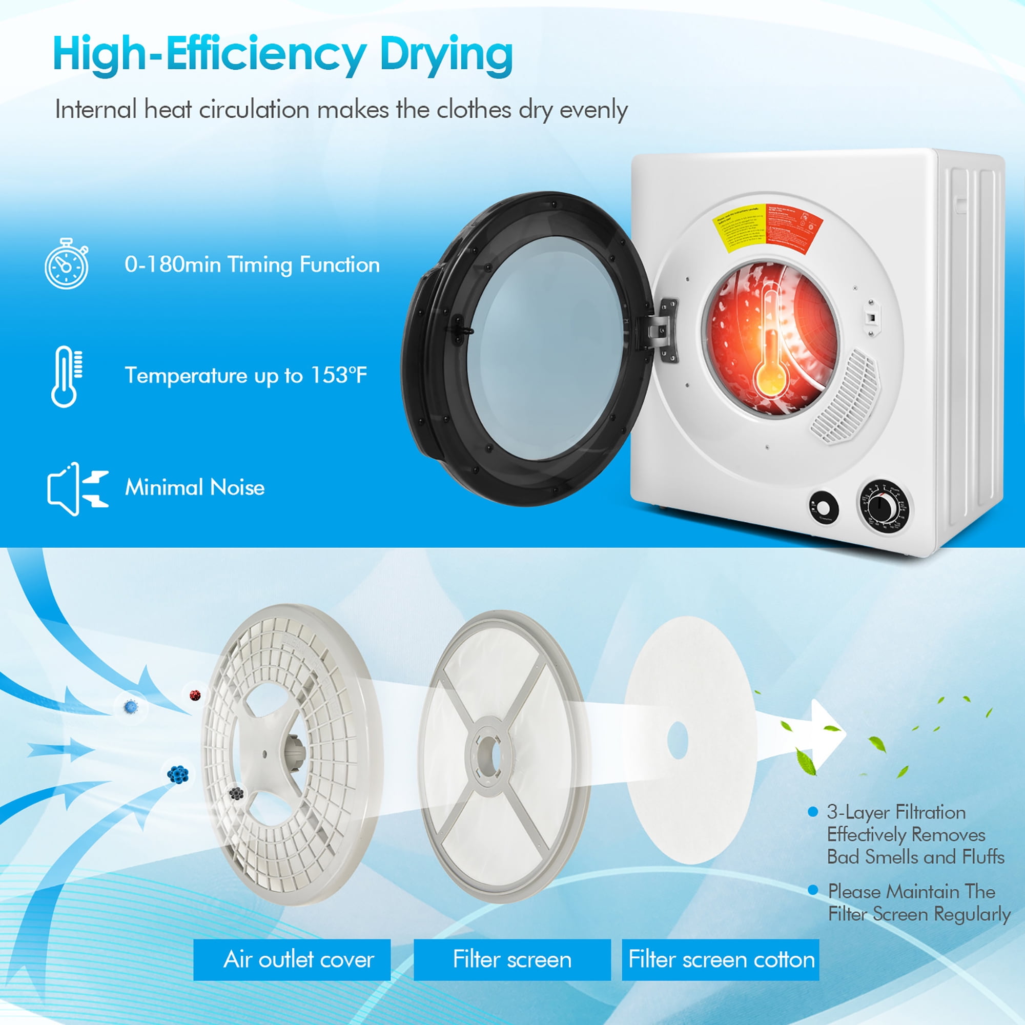Costway Compact 1350W Electric Clothes Dryer 13.2 lbs