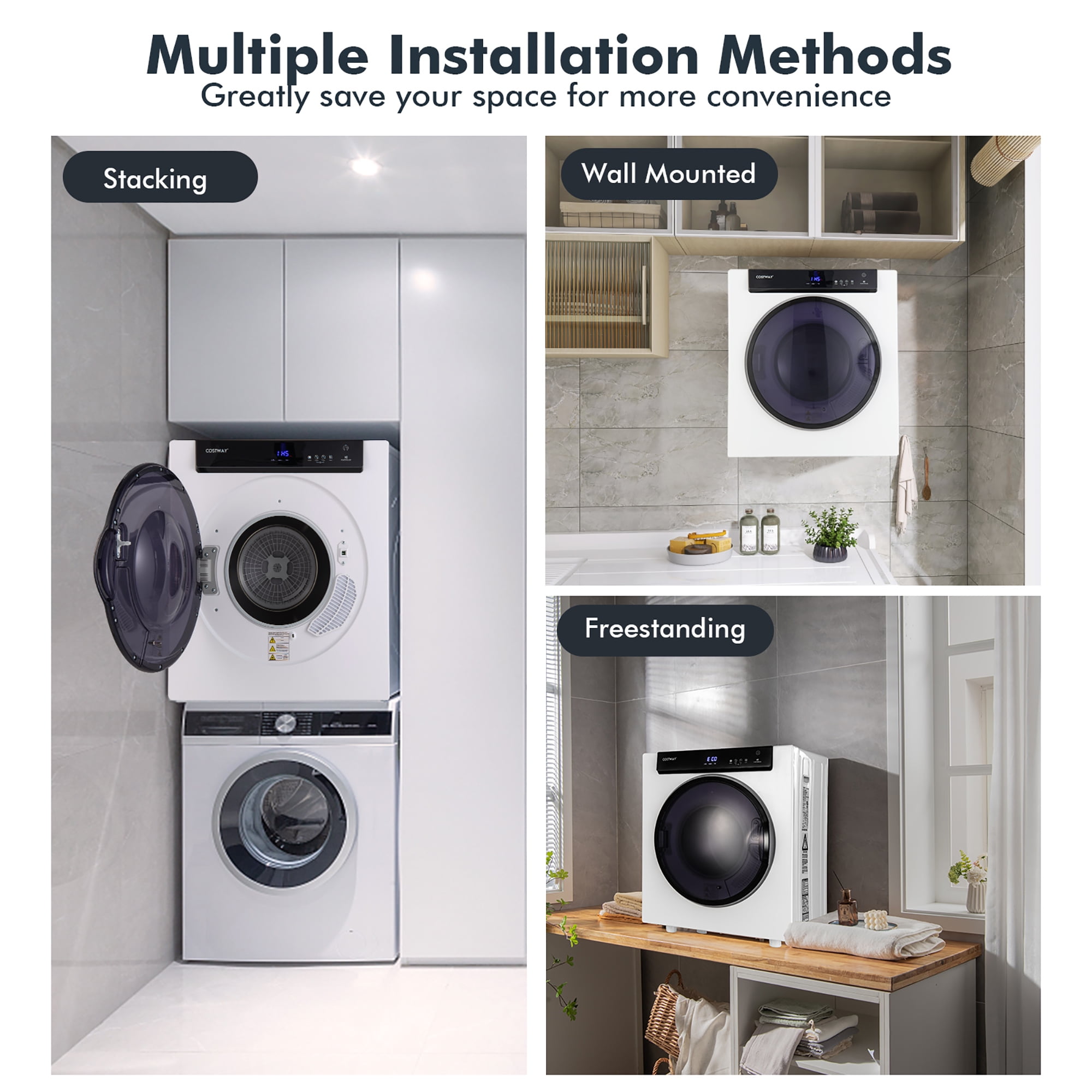 Costway 1400W Compact Stainless Steel Tumble Dryer