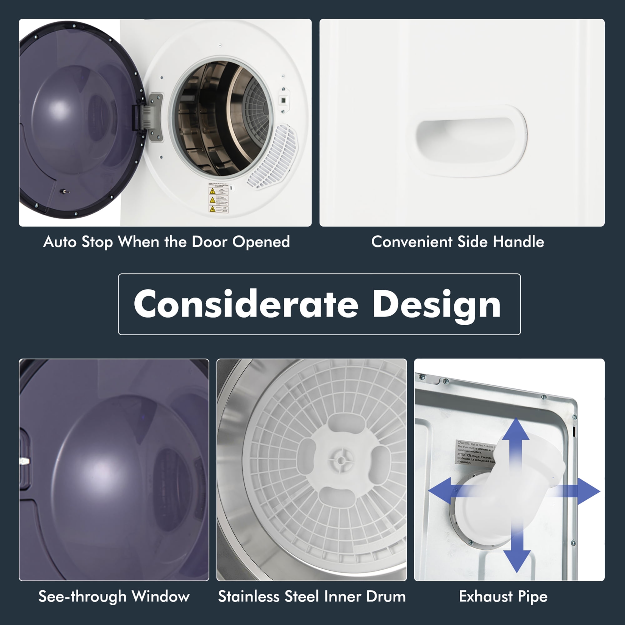 Costway 1400W Compact Stainless Steel Tumble Dryer