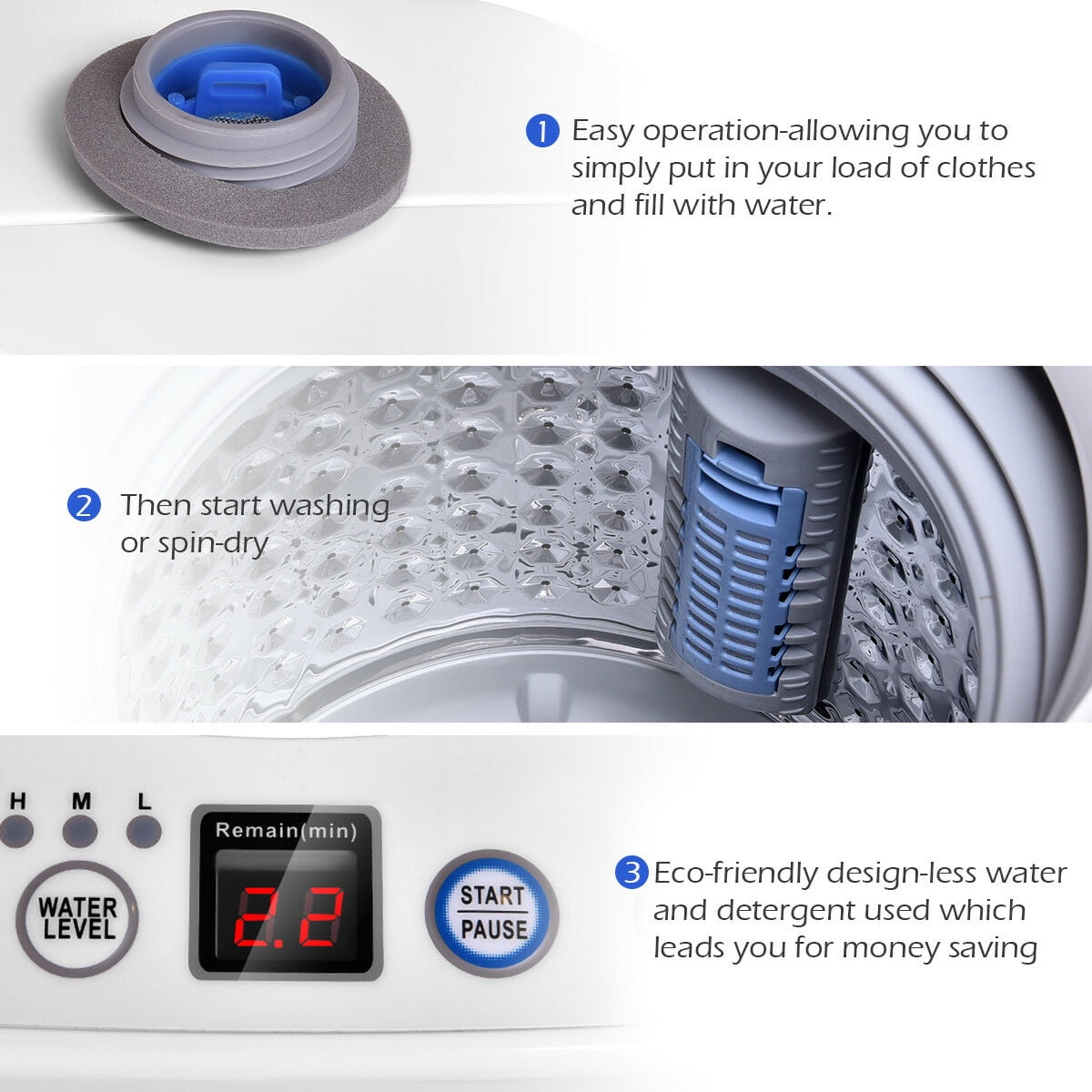 Compact 7.7 lbs Automatic Laundry Washer with Pump