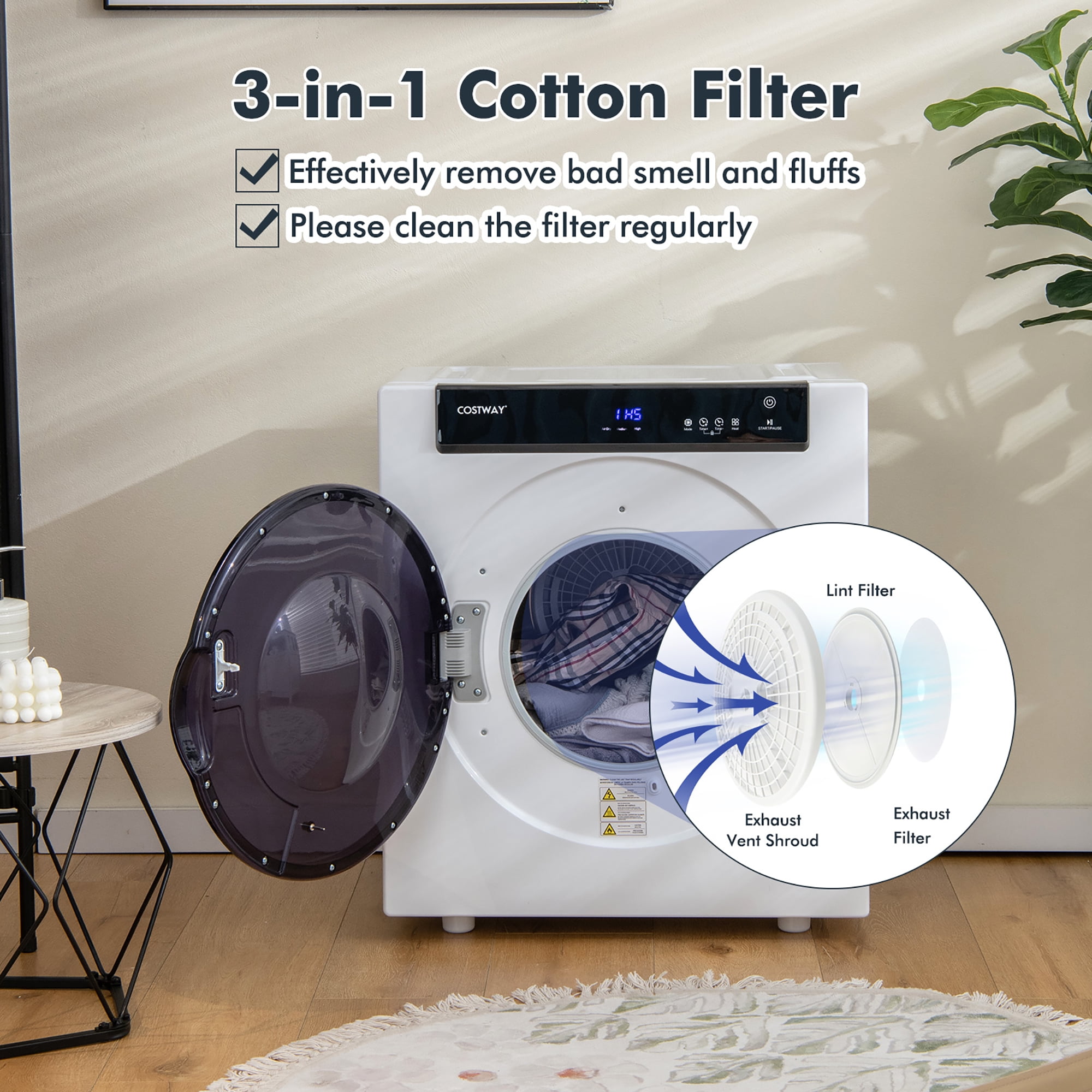 Costway 1400W Compact Stainless Steel Tumble Dryer
