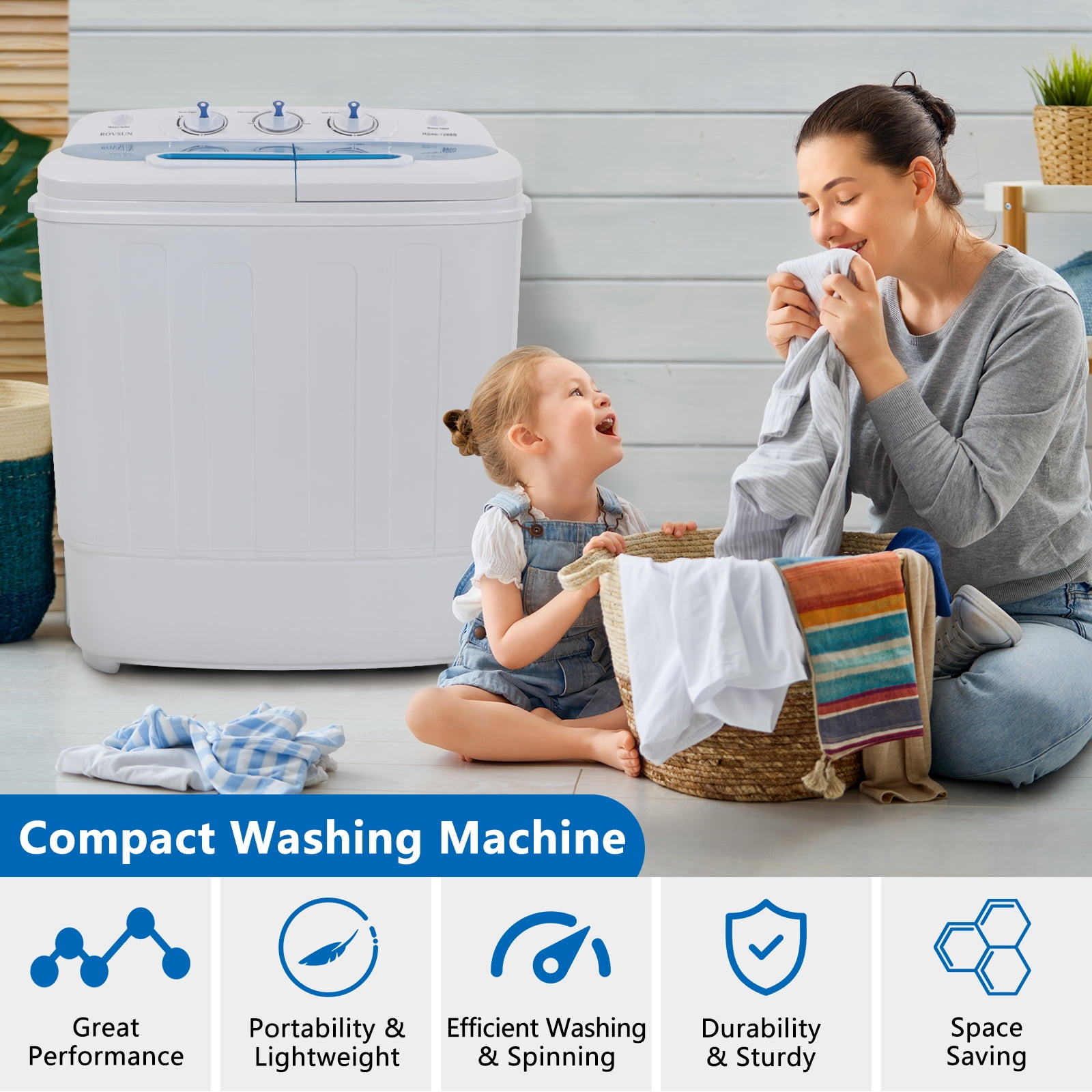 ROVSUN 15LBS Portable Washer Dryer Combo - Blue