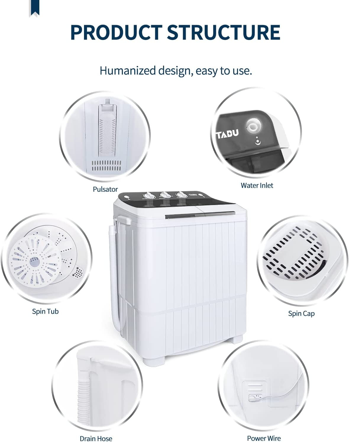 TABU Mini Portable Washing Machine for Apartments