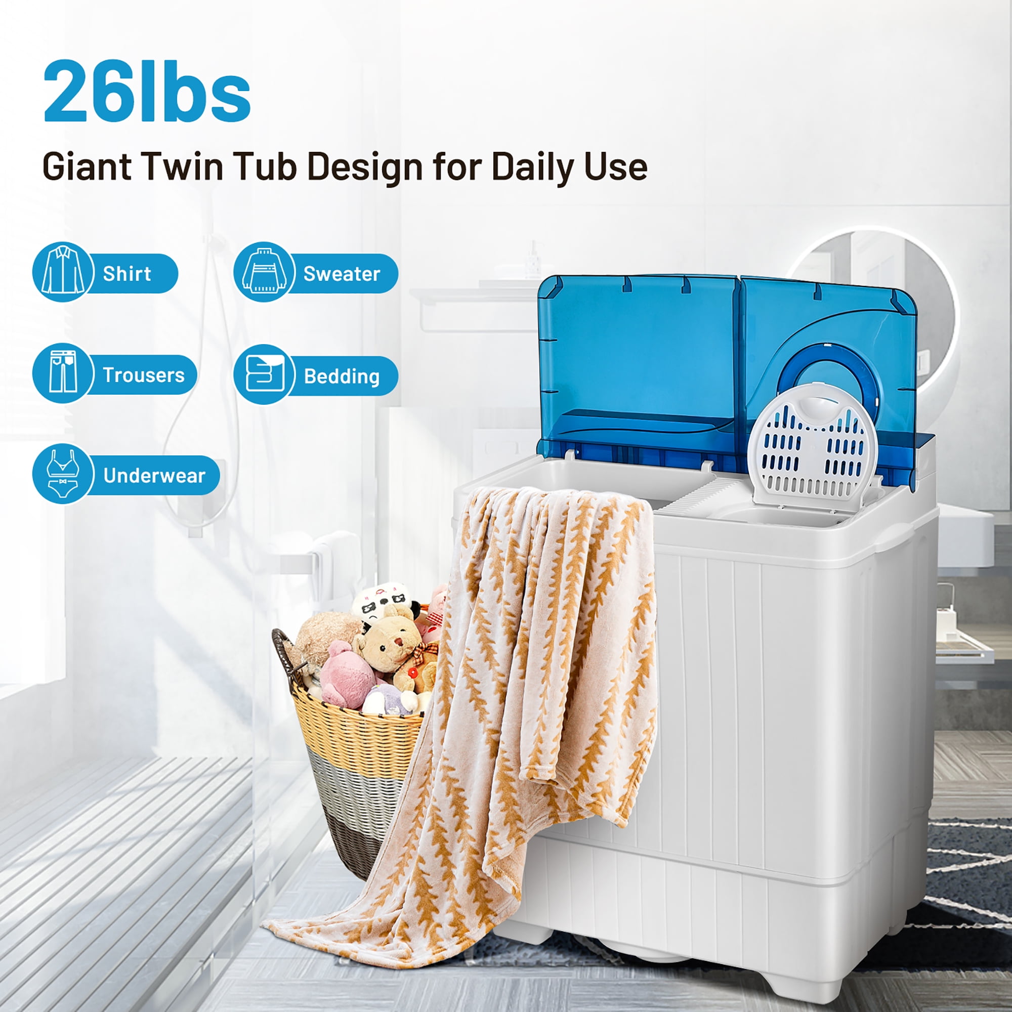 Costway 26lbs Portable Semi-Automatic Washing Machine