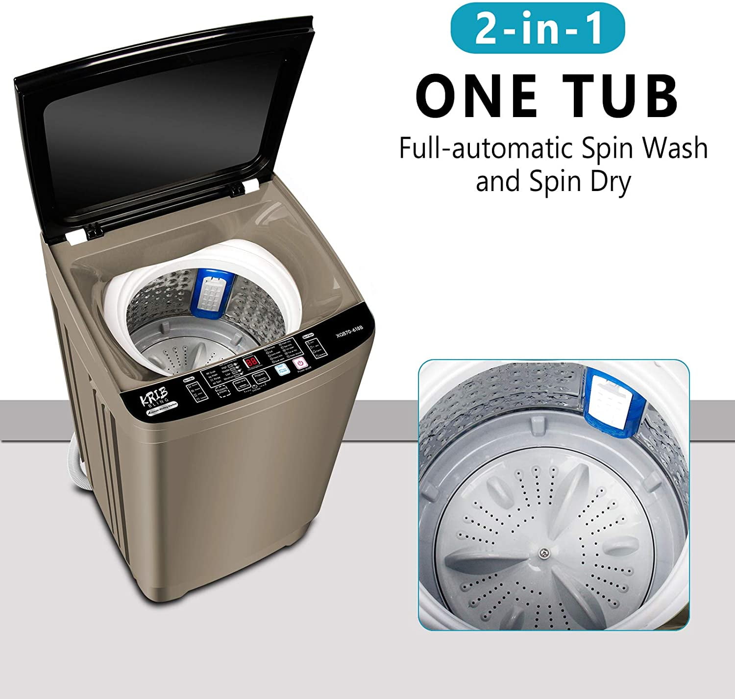 KRIB BLING Portable 15.6lbs Full-Automatic Washer
