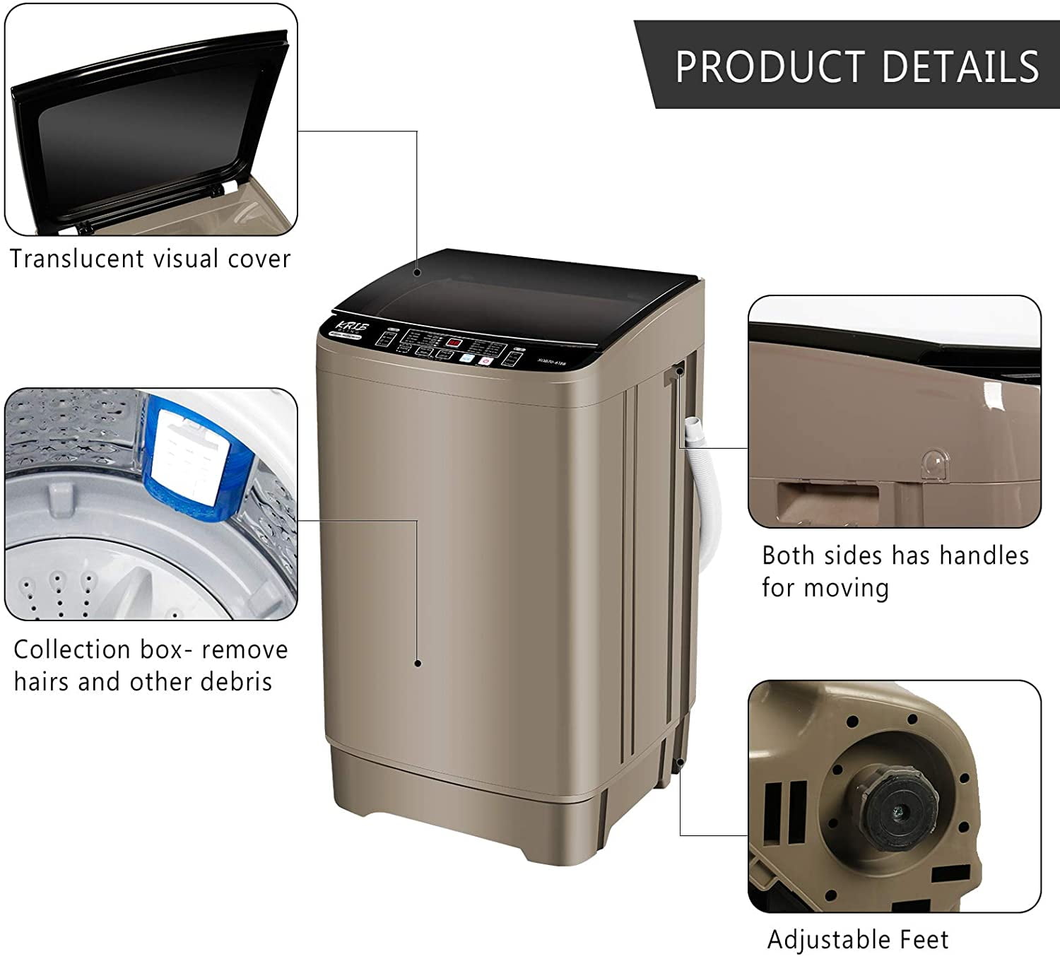 KRIB BLING Portable 15.6lbs Full-Automatic Washer