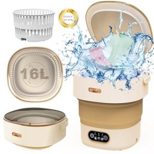 Khaki Mini Washing Machine with Spin Dryer, 16L