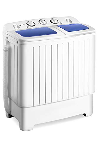 Giantex Portable Mini Compact Twin Tub Washing Machine 17.6lbs Washer Spain Spinner Portable Washing Machine, Blue+ White