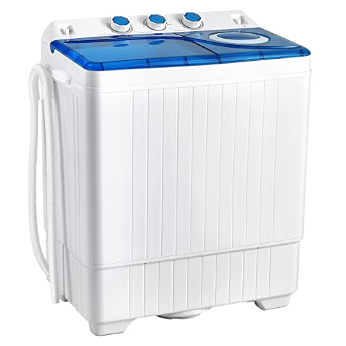 COSTWAY Twin Tub Washing Machine, 4.5KG/6KG/8KG Total Capacity Portable Laundry Washer Spin Dryer with Timing Function & Drain Pump for Apartment Dorms RVs Camping (Blue+White, 6.5kg Washer+2kg Dryer)