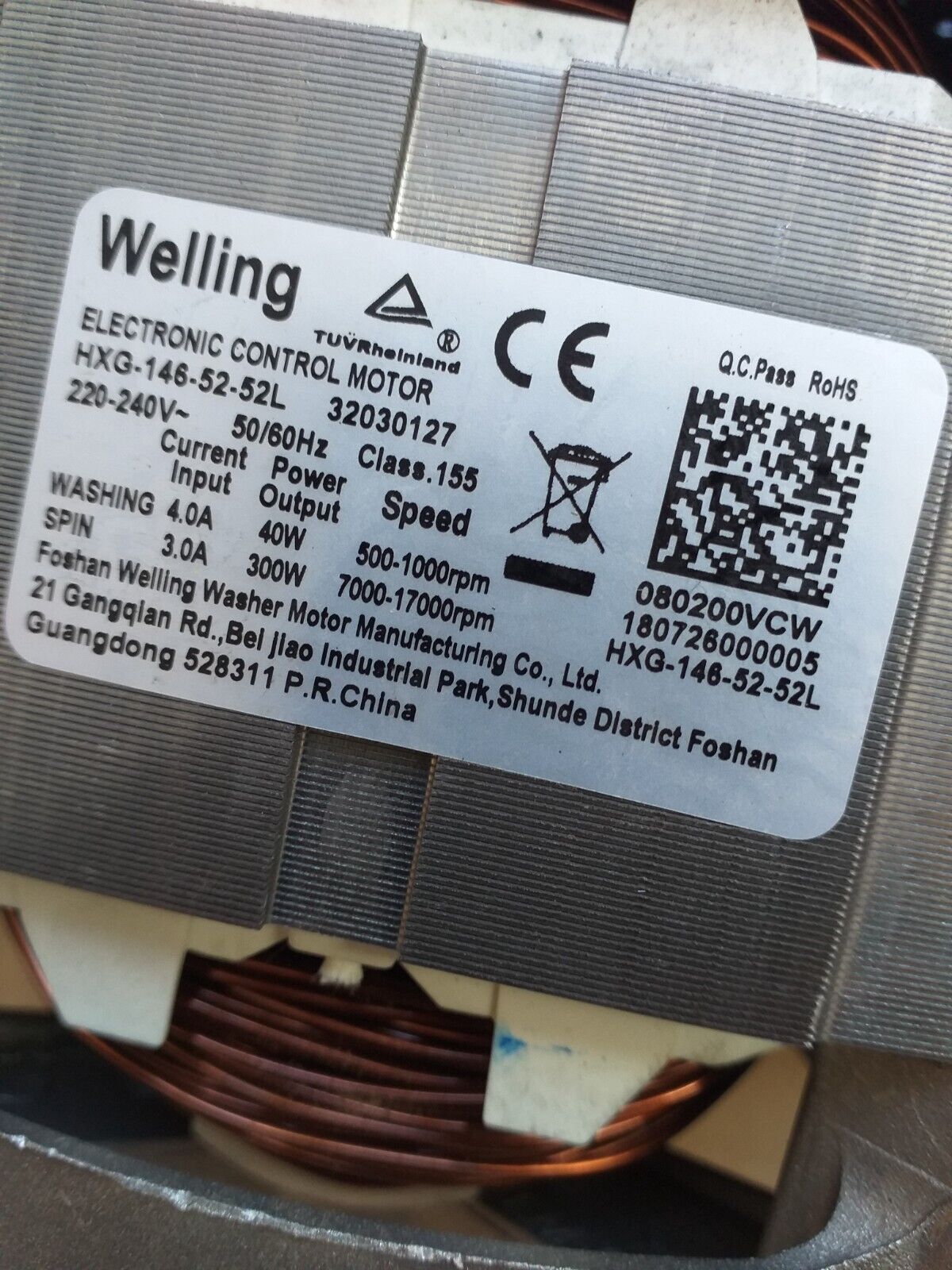 Genuine WELLING HXG-146-52-52L Washing Machine Washer Dryer Motor