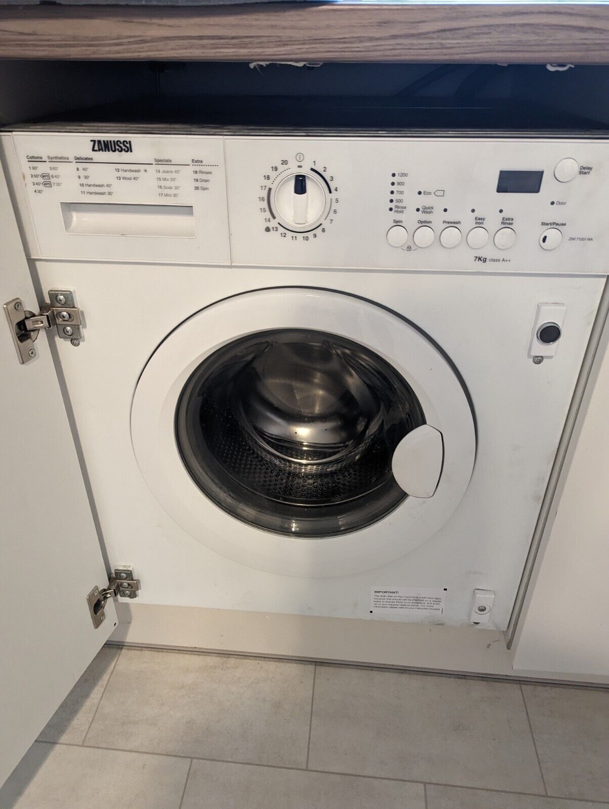 Zanussi Integrated Washing Machine - 7kg Load, White A++