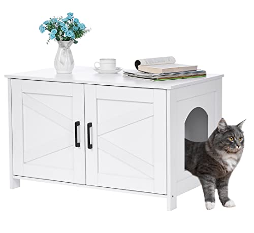 White Barn Door Cat Litter Box Furniture House