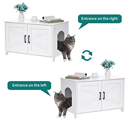 White Barn Door Cat Litter Box Furniture House