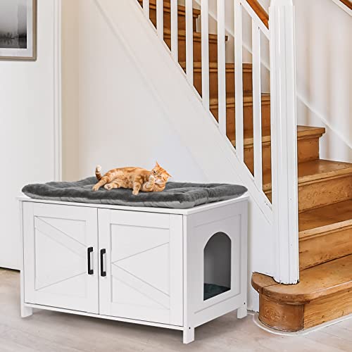 White Barn Door Cat Litter Box Furniture House
