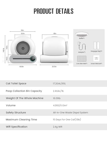 Smart Self-Cleaning Cat Litter Box, Large Capacity, Multiple Cats