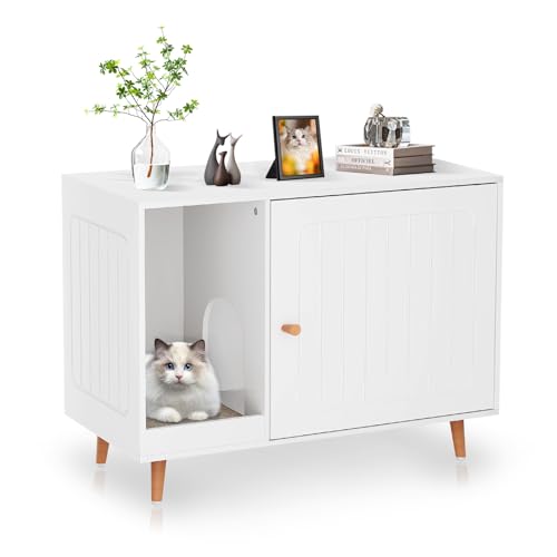 ZERDER Wooden Cat Litter Box Enclosure, Hideaway Furniture