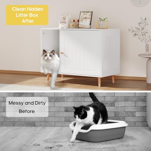 ZERDER Wooden Cat Litter Box Enclosure, Hideaway Furniture