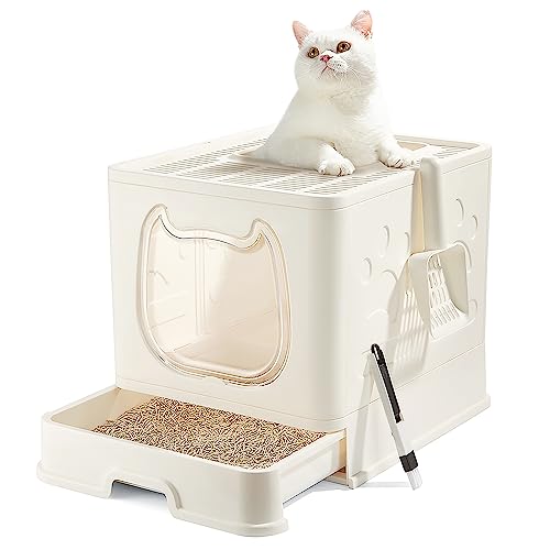 Pawsayes Covered Cat Litter Box with Anti-Splashing Tray