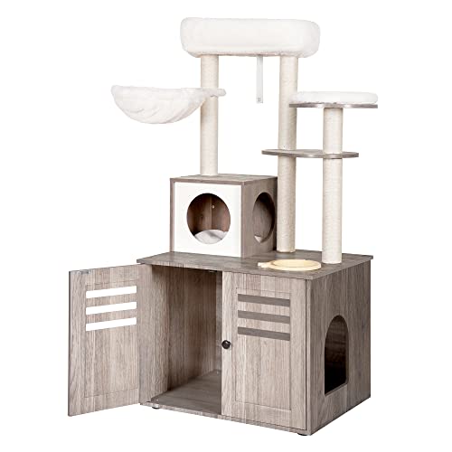 Heybly Wood Cat Tree with Litter Box Enclosure