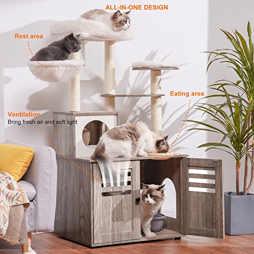 Heybly Wood Cat Tree with Litter Box Enclosure