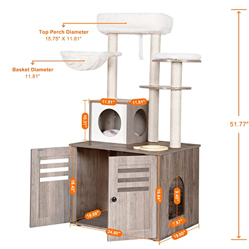Heybly Wood Cat Tree with Litter Box Enclosure