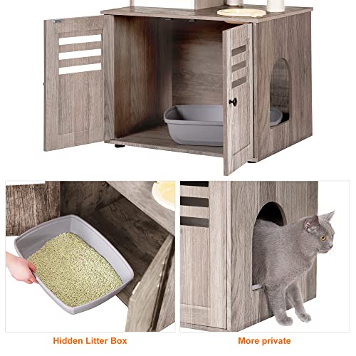 Heybly Wood Cat Tree with Litter Box Enclosure