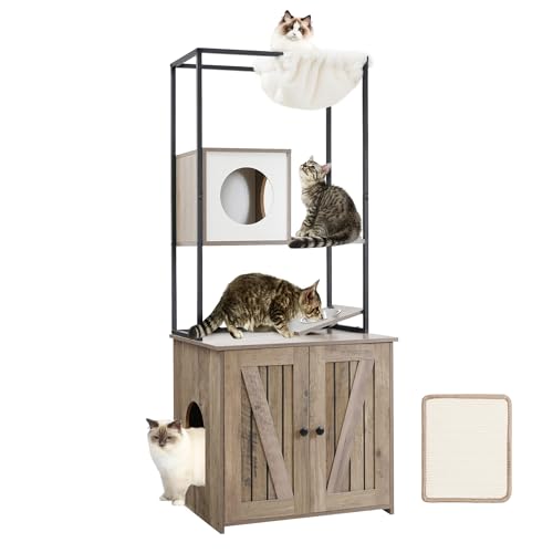Modern Cat Tree with Litter Box Enclosure, 57.9-Inch