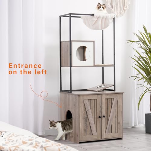 Modern Cat Tree with Litter Box Enclosure, 57.9-Inch