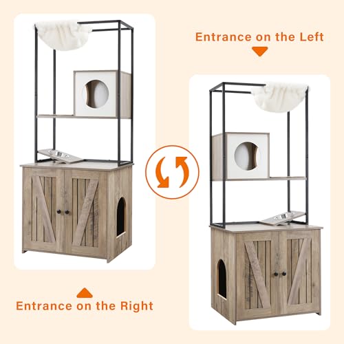 Modern Cat Tree with Litter Box Enclosure, 57.9-Inch