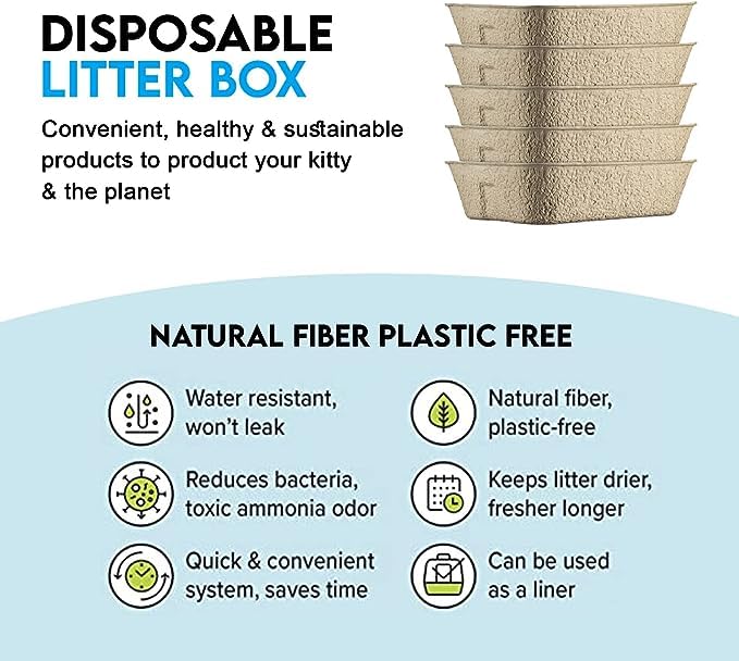 5-Pack Sustainable Disposable Litter Boxes for Cats | Portable