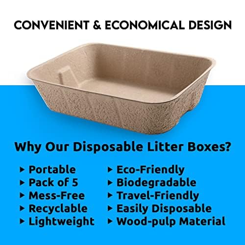 5-Pack Sustainable Disposable Litter Boxes for Cats | Portable
