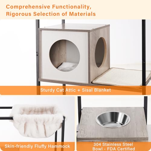 Modern Cat Tree with Litter Box Enclosure, 57.9-Inch