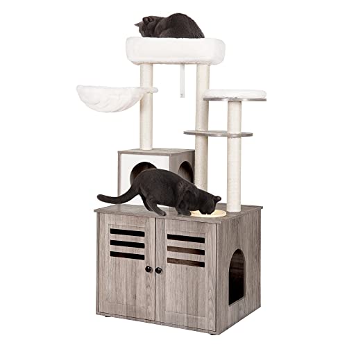 Heybly Wood Cat Tree with Litter Box Enclosure