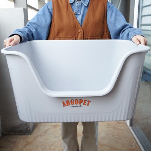 ARGOPET Extra Large Jumbo Cat Litter Box, Grey