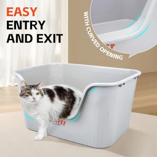 ARGOPET Extra Large Jumbo Cat Litter Box, Grey