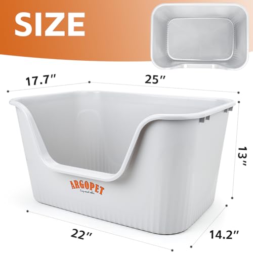 ARGOPET Extra Large Jumbo Cat Litter Box, Grey