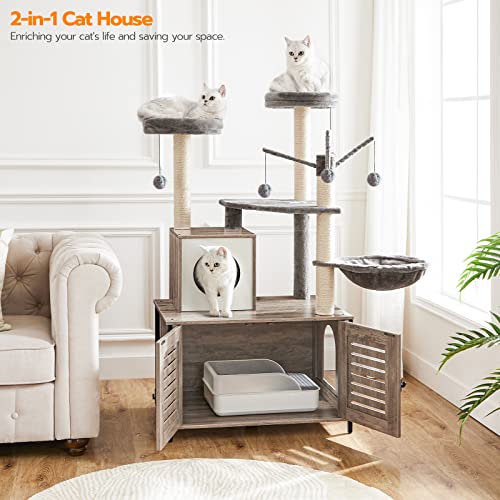 All-in-One Cat Tree Furniture with Litter Box Enclosure