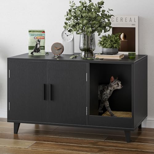AMEASY Modern Cat Litter Box Furniture with Scratching Pad