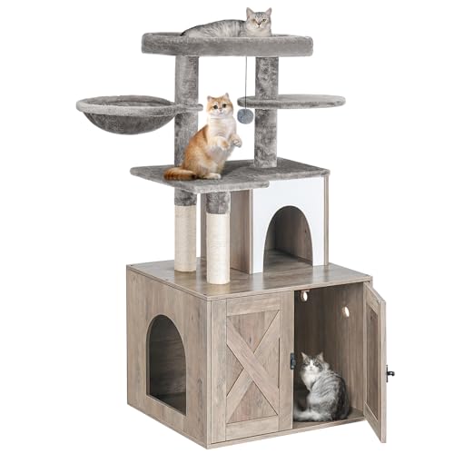 Snughome Cat Litter Box with Tree Tower, Grey