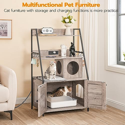 Hoobro Tall Cat Litter Box Furniture with Shelves