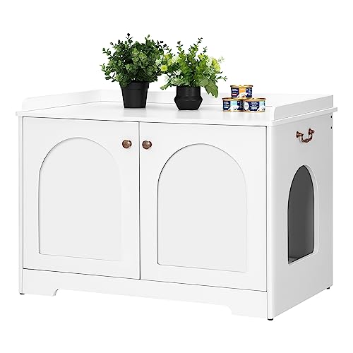Hzuaneri Wooden Cat Litter Box Enclosure, White