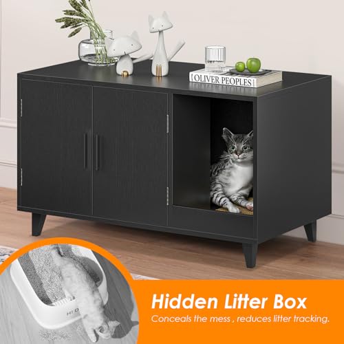 AMEASY Modern Cat Litter Box Furniture with Scratching Pad