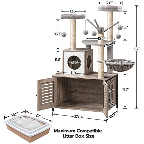 All-in-One Cat Tree Furniture with Litter Box Enclosure